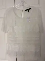 White House Black Market Ivory Short Sleeve LACE Overlay Top NWT Size Small