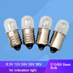 10件 E10 B9 6.3V 12V 24V 30V 36V 48V 迷你鎢絲燈泡, 用於機器指示或指示燈