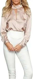 [U-WARDROBE] Women's V-neck Halter Blouse Open-back Long-sleeved Top T-shirt Pink M