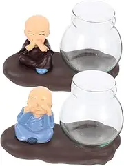 ANDRESLAD 2Pcs Hydroponic Bottle Plant Propagation Station Novel Glass Vase with Resin Monk Craft for Home and Office Decoration Stylish Desktop Planter for Indoor Plants