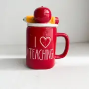 Rae Dun Red I Heart Teaching Ceramic Mug with Lid