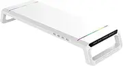 Computer Monitor Stand for Desk, USB 2.0 Monitor Stand, RGB Monitor Stand with Storage Drawer, Phone & Tablet Holder, Foldable Adjustable Monitor Stand Riser, For Laptop, Computer, Printer (White)