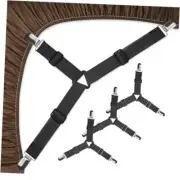 Bed Sheet Straps, Adjustable Elastic Fasteners with Metal Clips, 4 PCS Black