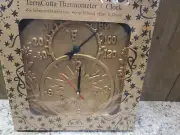 12" Gold Terra-Cotta Thermometer/Clock #52551