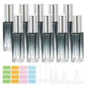 10Pcs 10ml Travel Perfume Bottle with 6 Pcs Refill Tool,Labels,Light Blue/Silver