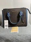 MICHAEL KORS HOPE MEDIUM MESSENGER SATCHEL BAG MK SIGNATURE BROWN BLUE