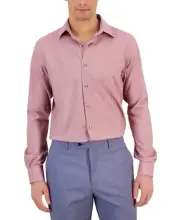 Alfani Men's Slim Fit Button Up Dress Shirt Geo Print Rose 15-15.5 (32/33)