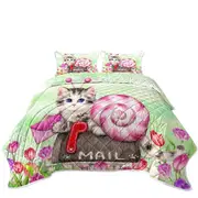 Lovely Art Drawings Snail Kitten and Tulips Coverlet