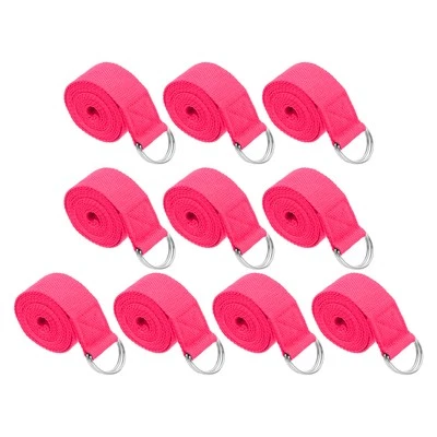 10Pcs 6 Feet Cotton Yoga Strap Belt Stretch Bands with D-Ring Buckle, Fuchsia