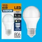 9W (=60W) 110V Pearl LED, A60 GLS Globe, Edison Screw ES E27 Light Bulb Lamp