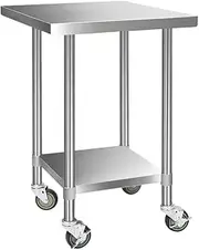 Cefito 760x760mm Stainless Steel Kitchen Bench, Island Cart Trolley Work Table, 4 Wheels Commercial 430 Food Grade Restaurant Prep Storage with 2-Layers Shelf Countertop