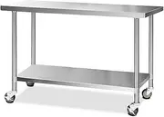 Cefito 1524x610mm Stainless Steel Kitchen Bench, Island Cart Trolley Work Table, 4 Wheels Commercial 304 Food Grade Restaurant Prep Storage with 2-Layers Shelf Countertop