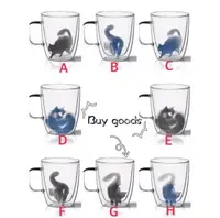 在飛比找樂天市場購物網優惠-純手工吹製貓咪玻璃雙層馬克咖啡杯