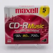 Maxell CD-R Music 700MB 80min 5 Pack Professional Quality NEW