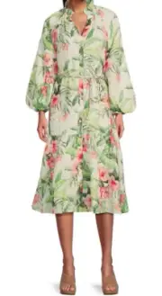 TOMMY BAHAMA DAYBREAK HIBISCUS DRESS 100% LINEN TROPICAL FLORAL SIZE L & XL