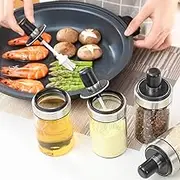 Glass Spice Jars with Serving Spoon, Mason Storage Canister Clear Condiment Food Bottle with Stainless Steel Lid, Salt Sugar ketchup Canning Jar for Home Kitchen 8.5OZ (250 ML, 1 Pack) (Brush)