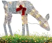 Xvilmaun Lighted Christmas Deer - Iron Holiday Outdoor Lighted Deer with Bell Bow | Outdoor Deer Yard Lights Decor, Christmas Deer Decor for Festive Lawn Display