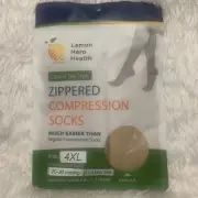 Lemon Hero Health Zippered Compression Socks CloseToe Large 20-30 mmHg Beige 4xl