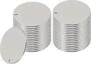uxcell 32 Pcs Metal Stamping Blanks, 25mm Round Name Tags Stainless Steel Circle Blanks Label Flat Plate Disc with Hole for Laser Engraving Stamping Dog Tags Keychain Making, Silver Tone