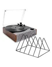[Victrola] Eastwood II Turntable - Walnut + Gadhouse Vinyl Rack Bundle - Black