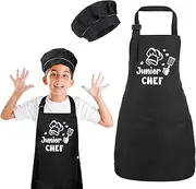 Auidy_6TXD Kids Apron and Chef Hat Set, Adjustable Child Apron Chef in Training Funny Apron with 2 Pockets for Boys and Girls