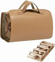 [Generic] Leather Waterproof Cosmetic Bag Detachable 4 in 1, Portable Travel Toiletry Bag- Clear Multi Compartment, Hangable, Large Capacity, 4 in 1 Roll Up Compact Waterproof Foldable Makeup Bag (01)