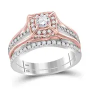 14k Two-tone Gold Round Diamond Elevated Bridal Wedding Ring Set 1 Cttw