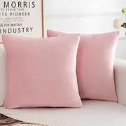 [HERAYLI] Velvet Decorative Throw Pillow Covers, Soft Square Cushion Case Home Decor for Living Room Couch Bed Sofa, Set of 2 Pack, Pink, 18x18 Inch