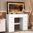 Hollywood LED Lighted Mirror Dressing Table Vanity Make up Desk Set W/ 7 Drawers