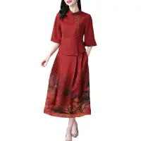 在飛比找蝦皮購物優惠-喜婆婆旗袍媽媽婚宴裝唐裝禮服洋裝新式中國風香雲紗套裝
