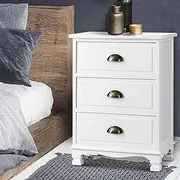Artiss Bedside Table Vintage White Bed Side Tables Storage Small Narrow Desk Chest of Drawers, with 3 Drawer, Bedroom Living Room Home Furniture Tallboy Lamp Nightstand Cabinet in 62cm Height