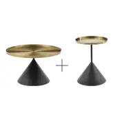Lloyd Set of 2 Round Coffee Table & Side Table Metal Brushed Gold & Black Cone Base Bundle