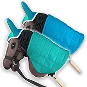 Reversible Blanket and Fly Cover for Hobby Horse - Mint and Blue, Hobby Horse Accessories, Two Tone Horse Blanket and Fly Ears for Hobbyhorse, Fits Most Horses A3 and A4