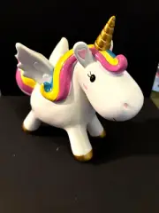 Hallmark Winged Unicorn {mythical} Ceramic White/ Rainbow Bank Figurine