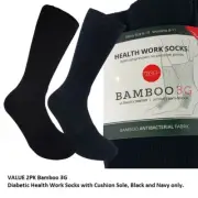 Socks BAMBOO 3G Health Work Sock 2x Pair Value Pack Loose Top Thick Diabetic