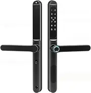 Waterproof TTlock Outdoor Gate Fingerprint Lock APP Card Code Electronic Smart Door Lock Glass Aluminum Sliding ﻿(6085 Black,Right Handle)