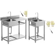 HOMCOM Stainless Steel Utility Sink with Cold and Hot Water Pipe