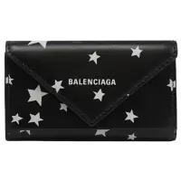 在飛比找Yahoo奇摩購物中心優惠-BALENCIAGA品牌LOGO星星印花牛皮釦式三折鑰匙包(