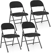 Giantex Folding Chairs, Padded Party Chairs with Metal Frame, PVC Leather Stackable Chairs for Indoor Outdoor Wedding Restaurant School Use, 4 Pack, Black