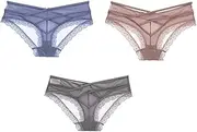 [GOODLUKE] Sexy Lingerie, Lace Side Panties Low Waist Panties Bikini Underwear Breathable Without Trace Butt Ice Wire Material 3 Pieces