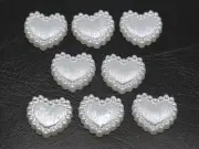200 Pure White Acrylic Half Pearl Flatback Heart Cabochons 10mm Ribbon Pattern