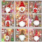 Christmas Window Stickers - 9 Sheets Glass Clings With Gnome Design for Xmas Holiday Decorations