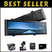 Premium Dual-Camera Touch Screen Rear View Mirror Dash Cam with GPS & 64GB Card