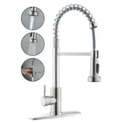 Brushed Nickel Commercial Kitchen Faucet with Pull-Down Sprayer and Single Handl
