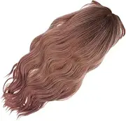 LALADEFIEE 58cm Graduated Ash Pink Women's Long Wig with Bangs Natural Wavy Human Hair Glueless Lace Front Wig