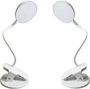 Adjustable Brightness LED Desk Lamp with Clamp - 3 Color Modes, Flexible Gooseneck Reading Light for Kids ，Bedside/Study/Office Book Light (White-2-pack, Rechargeable Style)