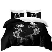 Cool Day of the Dead Mermaid Cat Skeletons Quilt Cover