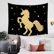 Golden Unicorn and Stars Tapestry