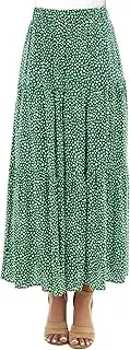[Annebouti] Womens Summer Fall Boho Elastic Long Skirts High Waist Pleated A Line Tiered White or Black Maxi Skirt
