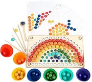 Misitti 1 Set Wooden Pegboard Beads Game, Rainbow Color Board Games,Baby Rainbow Stacking Matching Counting Color Sorting Games